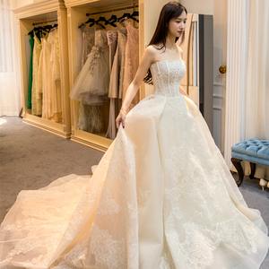 婚纱礼服新娘抹胸长拖尾2017新款蓬蓬裙韩式公主奢华蕾丝春款婚纱