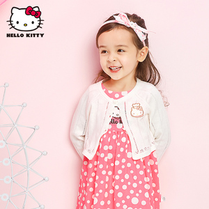 Hellokitty童装2017春新品女童漏洞长袖毛衣宝宝圆领开衫婴儿外套宝宝毛衣