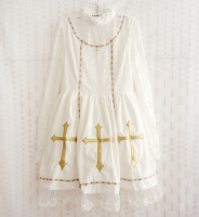 - 黑与白之歌十字架-网纱拼接连衣裙日系洛丽塔