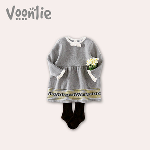 Voonlie童装春装女童连衣裙公主针织裙纯棉女宝裙子周岁礼服1-4岁女童连衣裙