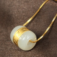 诠心诠意金镶玉和田玉路路通吊坠24k黄金转运