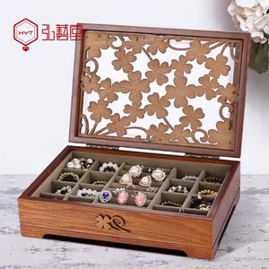 弘艺堂木质首饰盒欧式创意饰品盒珠宝盒戒指项链收纳盒复古手饰盒实木首饰盒复古