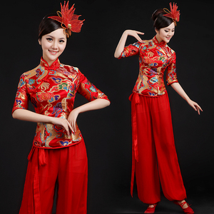 秧歌服2017新款腰鼓扇子舞旗袍服装中国风舞蹈服女广场舞演出服秧歌服